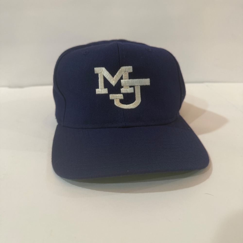 Vintage Y2K Yupoong MJ Monogram Snapback Hat Navy Blue Green Underbill 90s Cap